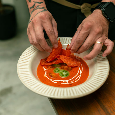 Chargrilled tomatoes with coconut cream soup