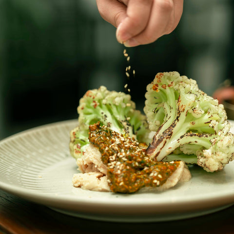 Roasted organic cauliflower from Cameron Highlands with homemade tahini mashed potatoes