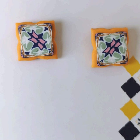 Either/Or Orange Tile Studs