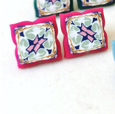 Either/Or Shocking Pink Tile Studs