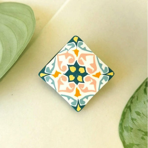 Either/Or Teal Tile Brooch