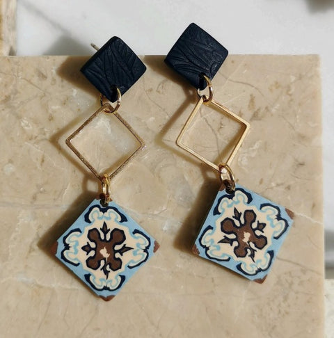 Either/Or Three Tier Tile Earrings