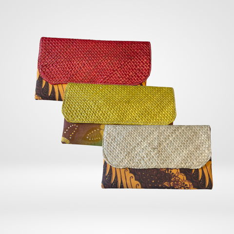 Nyonya Kain Batik and Hand Woven Rattan Clutch Bag Kommune